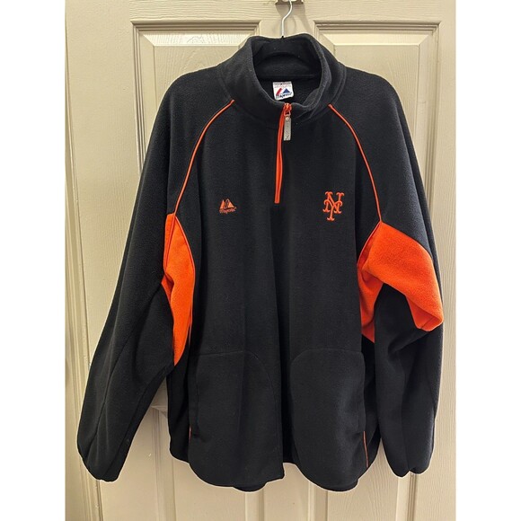 Vintage Majestic MLB New York Mets Size 2/3XL Black Orange Fleece Jacket - Picture 1 of 15